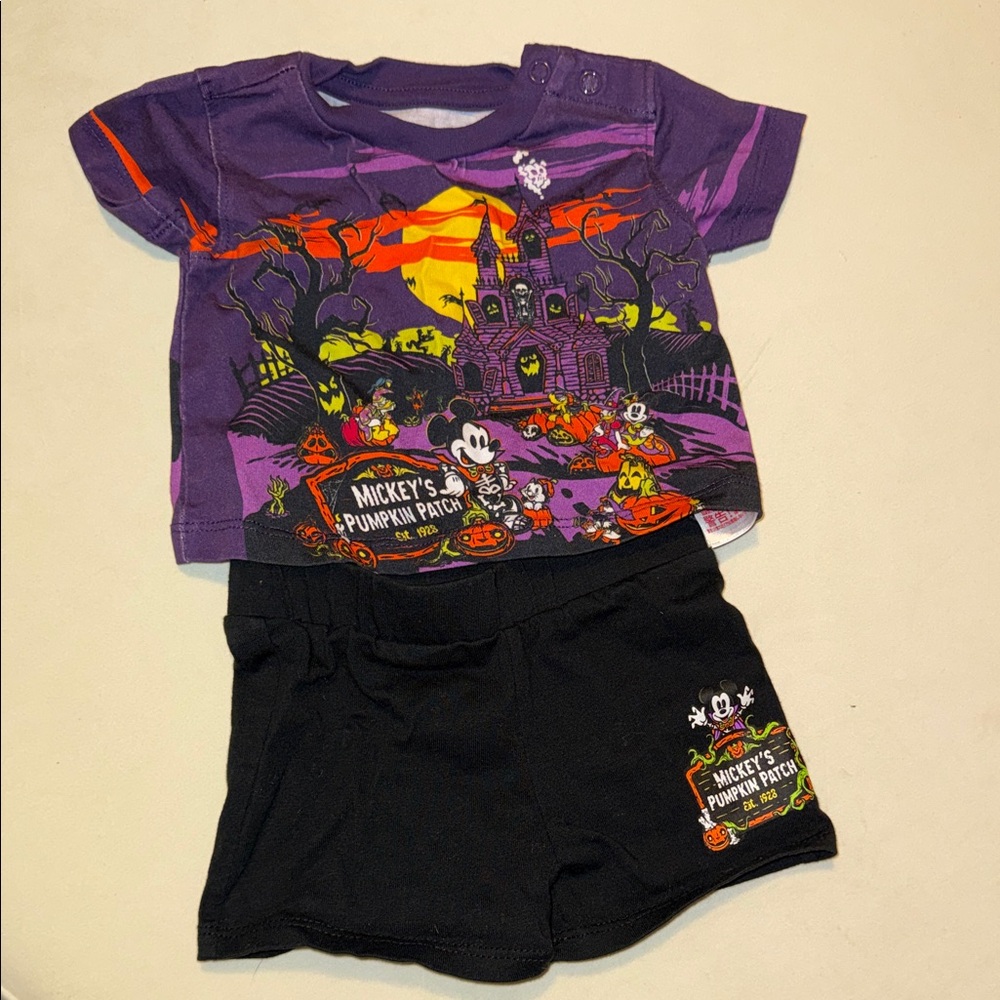 LIKE NEW Disney Baby Mickey's Pumpkin Patch Purple and Black Outfit